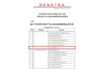 尊龙凯时集团被评为2017年度国家知识产权示范企业